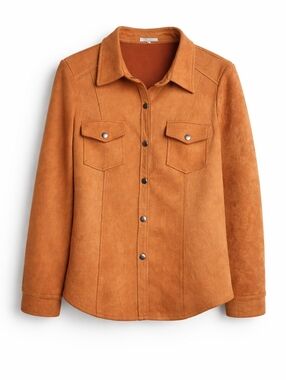 Solitaire Lightweight Jacket Shacket Orange Faux Suede Cozy Spring Autumn Vibes